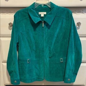 Christopher & Banks Petite Women's Teal Corduroy Zip Up Jacket- XL